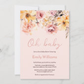 水彩赤面ピンクの女の子の赤ちゃんシャワーの招待状 招待状 (正面)