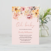水彩赤面ピンクの女の子の赤ちゃんシャワーの招待状 招待状 (スタンド正面)