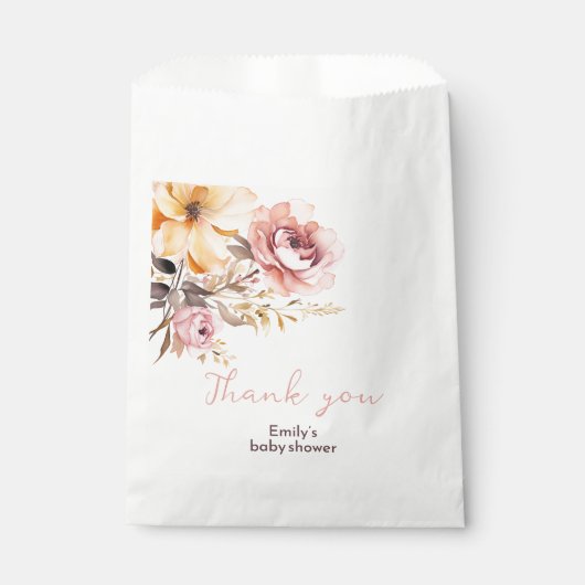 水彩赤面ピンクの女の子ベビーシャワーカード フェイバーバッグ (正面)