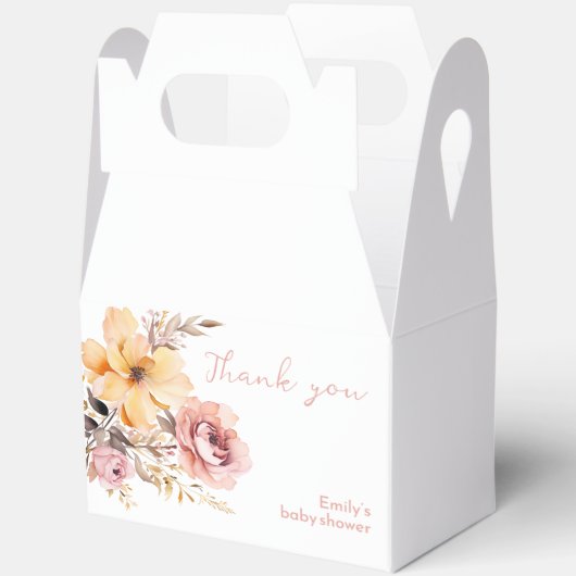 水彩赤面ピンクの女の子ベビーシャワーカード フェイバーボックス (見開き)