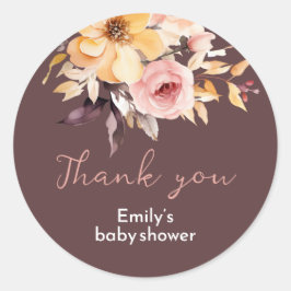 水彩赤面ピンクの女の子ベビーシャワーカード ラウンドシール