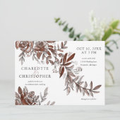 水彩赤面ピンクの花結婚水平 招待状 (スタンド正面)