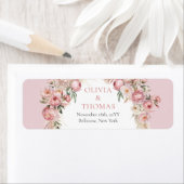 水彩赤面ピンクの花boho arch pampas ラベル (インサイチュ)