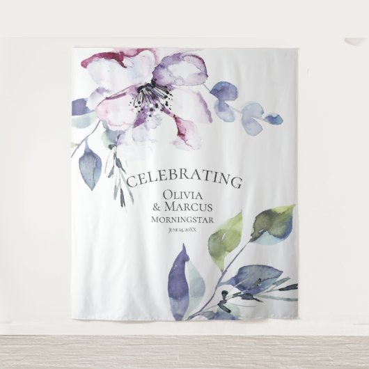 水彩赤面ピンクアップルブロッサム結婚のプロップ タペストリー (正面)