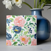 水彩赤面ピンクインディゴブルーフローラルパターン タイル