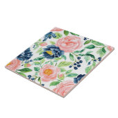 水彩赤面ピンクインディゴブルーフローラルパターン タイル (側面)