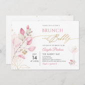 水彩赤面ピンクガムユーカリプトゥスブランチバブブリー 招待状 (正面/裏面)