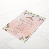 水彩赤面ピンクキンセニェラフローラ 箔招待状 (回転した状態)