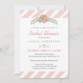 水彩赤面ピンクストライプフローラブライダルシャワー 招待状 (正面)