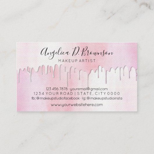 水彩赤面ピンクドリップスグラムメイクアップファッション 名刺 (裏面)
