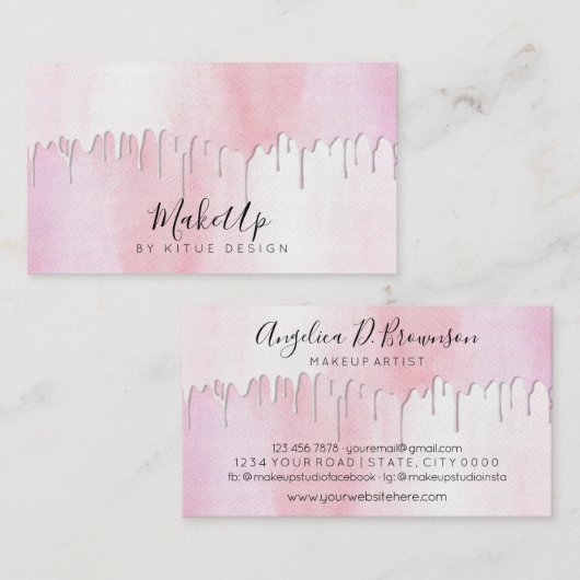水彩赤面ピンクドリップスグラムメイクアップファッション 名刺 (正面/裏面)