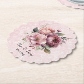 水彩赤面ピンクピーニーマーブル結婚ズ ペーパーコースター (アングル)