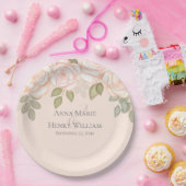 水彩赤面ピンクフラワーウェディングパーティー ペーパープレート (パーティー)