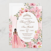 水彩赤面ピンクフラワーズスウィート16誕生日 招待状 (正面/裏面)