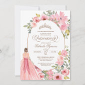 水彩赤面ピンクフラワーズフローラキンセアニェラ 招待状 (正面)