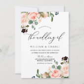 水彩赤面ピンクフラワーズ春の結婚式 招待状 (正面)
