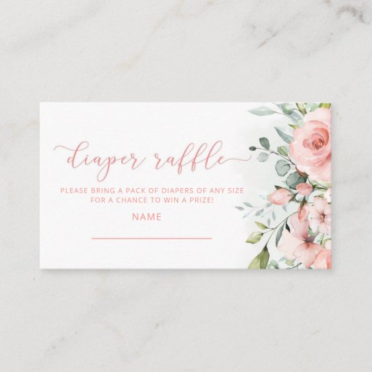 水彩赤面ピンクフローラおむつラッフルチケット エンクロージャーカード (正面)