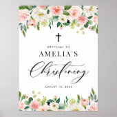 水彩赤面ピンクフローラガーランド《キリスト教》洗礼式や命名式 ポスター (正面)