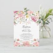 水彩赤面ピンクフローラガールバプテスマ 招待状 (スタンド正面)
