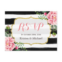 水彩赤面ピンクフローラストライプRSVP