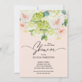 水彩赤面ピンクフローラブライダルシャワー 招待状 (正面)