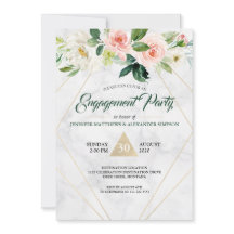 水彩赤面ピンクフローラボー婚約パーティ