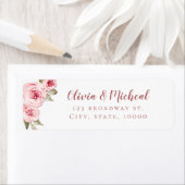 水彩赤面ピンクフローラ差出人住所 ラベル (インサイチュ)