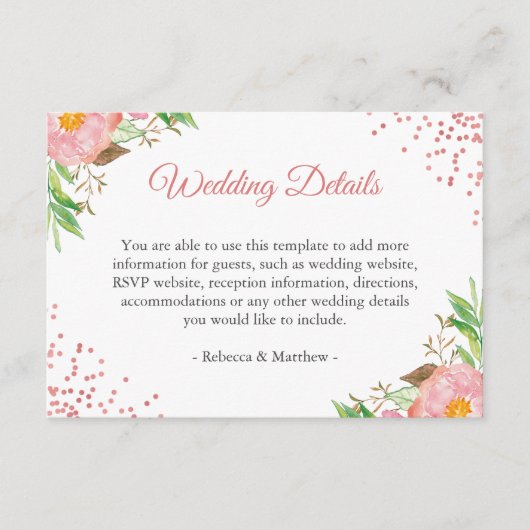 水彩赤面ピンクフローラ結婚の詳細情報 エンクロージャーカード (正面)