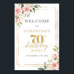 水彩赤面ピンクフローラ60th birthday welcome ポスター<br><div class="desc">ボホ祝赤面ピンクローズEucalyptus Greenery Folids金ゴールドフレーム70th誕生日歓迎ポスターポーチのサインであなたの人生の黄金のジュビリー。赤面楽しむピンクのバラ、緑豊かなユーカリの緑、金ゴールドフレームのエーテルのブレンドエレガント。このデザインはボヘミクラシカルアンのツイストと交わる優雅さの感覚を紹介し、70の輝かしい人生の恵みと魅力を完璧に表す来ことを示している。柔らかいピンクと緑の緑のパレットは、金ゴールドフレームの豊かさと調和し、あなたの特別なお祝いに完璧な永遠の美的を醸し出す。一致連絡するアイテムまたはカスタマイズ用のマイレットプリント©</div>