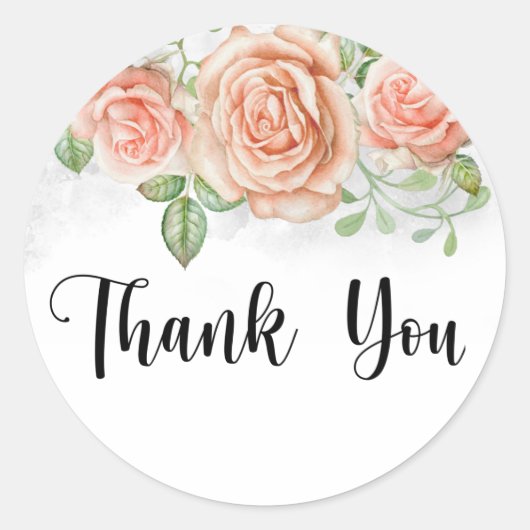 水彩赤面ピンクフローラ ラウンドシール (正面)