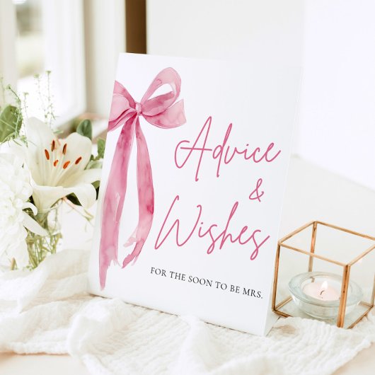 水彩赤面ピンクボウアドバイスとウィッシュサイン 台座サイン