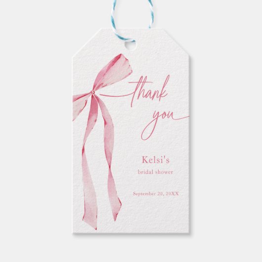 水彩赤面ピンクボウブライダルシャワー ギフトタグ (正面)