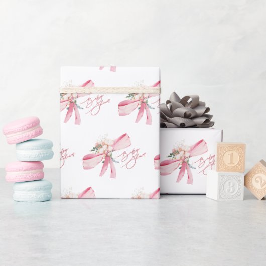 水彩赤面ピンクボウベビーシャワー ラッピングペーパー (ベビーシャワー)