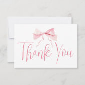 水彩赤面ピンクボウリボン女の子ベビーシャワー サンキューカード (裏面)
