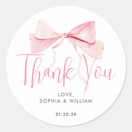 水彩赤面ピンクボウリボン女の子ベビーシャワー ラウンドシール