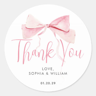 水彩赤面ピンクボウリボン女の子ベビーシャワー ラウンドシール