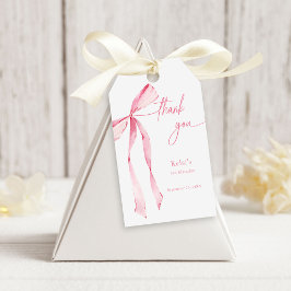 水彩赤面ピンクボウ誕生日 ギフトタグ