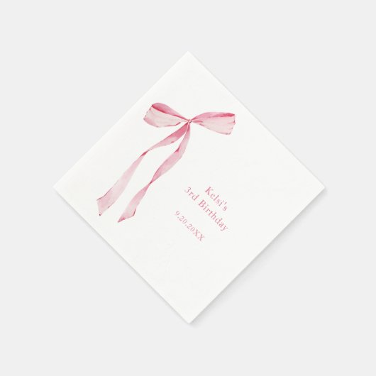 水彩赤面ピンクボウ誕生日 スタンダードカクテルナプキン (角)