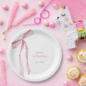 水彩赤面ピンクボウ誕生日 ペーパープレート (パーティー)