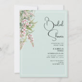 水彩赤面ピンクミントフローラブライダルシャワー 招待状 (正面)