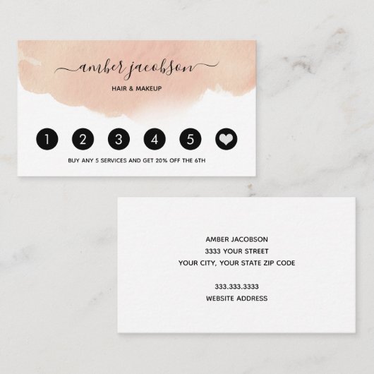 水彩赤面ピンクロイヤリティカード ロイヤリティカード (正面/裏面)