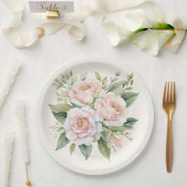 水彩赤面ピンクローズブーケ ペーパープレート