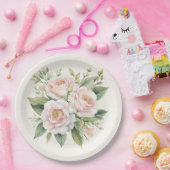 水彩赤面ピンクローズブーケ ペーパープレート (パーティー)