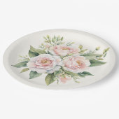 水彩赤面ピンクローズブーケ ペーパープレート (アングル)