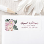 水彩赤面ピンクローズ差出人住所 ラベル (インサイチュ)