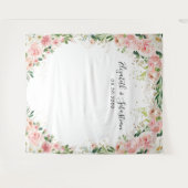 水彩赤面ピンクローズ結婚ズバックドロップ タペストリー (正面(横))