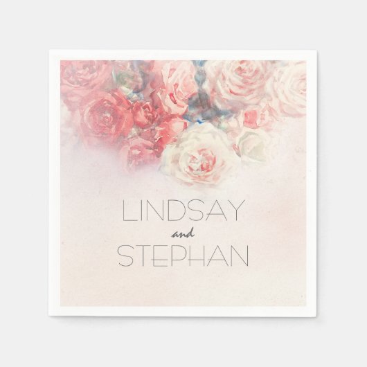 水彩赤面ピンクローズ結婚ズ スタンダードカクテルナプキン (正面)