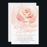 水彩赤面ピンクローズ結婚フローラ 招待状<br><div class="desc">ロマンチックなエレガント赤面バラフローラ結婚式招待状は、赤面ピンク、桃、クリームのソフトパステルの水の色のバラと手書きのスタイル書を特徴とする。</div>