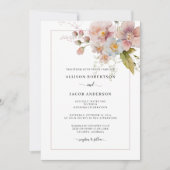 水彩赤面ピンクワイルドフラワーフローラ結婚ズ 招待状 (正面)