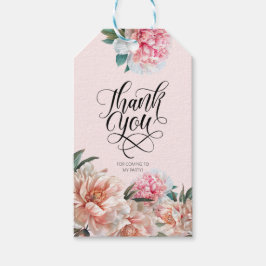 水彩赤面ピンク牡丹ありがとう ギフトタグ
